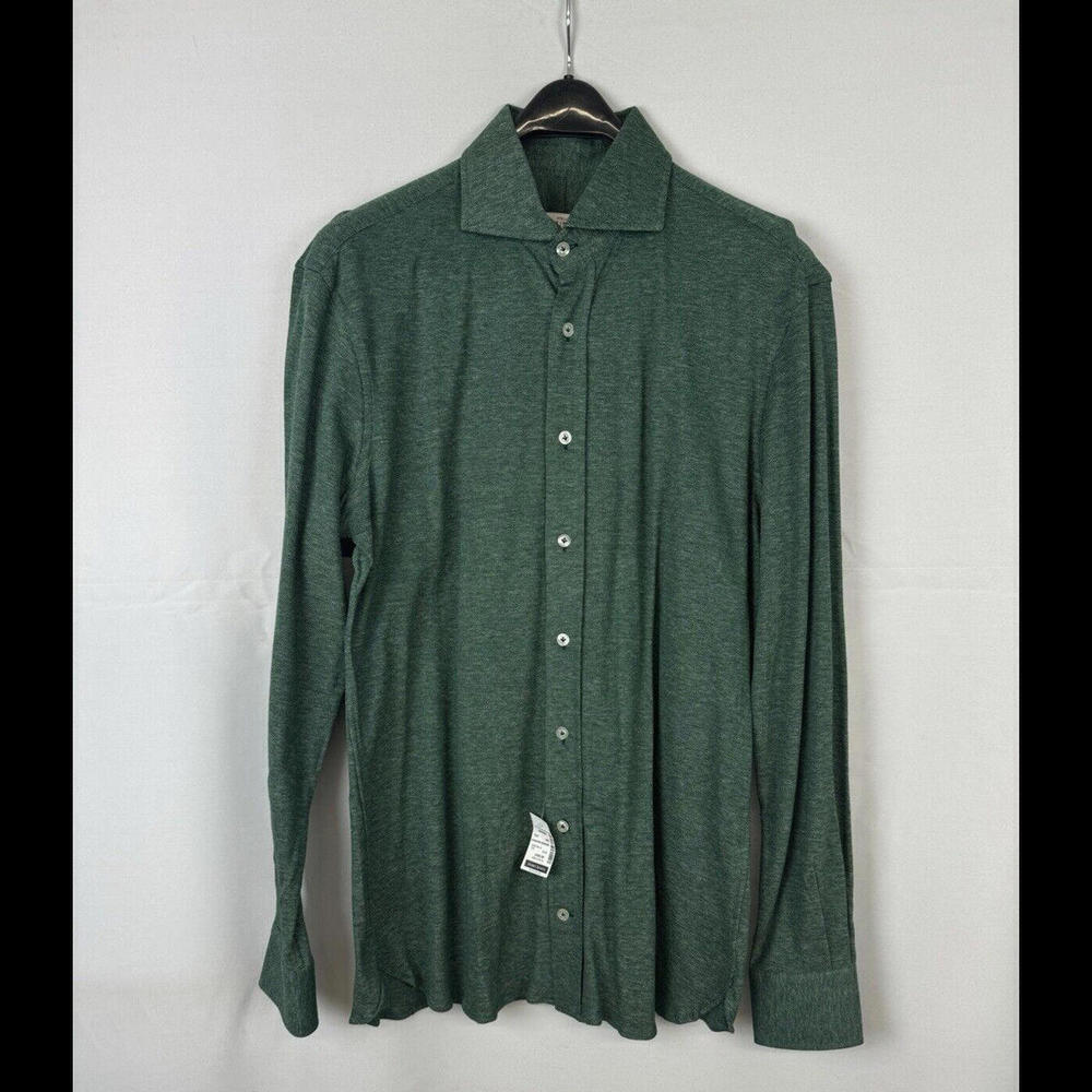 Atelier Munro Casual Button-Up Shirt Cotton Heathered Green Size 16, L